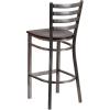 Flash Furniture 2 Pack HERCULES Series Silver Antique Finish with Clear Coat Ladder Back Metal Restaurant Barstool – Walnut Wood Seat(Walnut Wood Seat/Clear Coated Metal Frame)