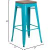 Flash Furniture 30″ High Backless Purple Barstool with Square Wood Seat(Crystal Teal-blue)