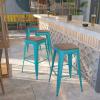 Flash Furniture 30″ High Backless Purple Barstool with Square Wood Seat(Crystal Teal-blue)