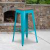 Flash Furniture 30″ High Backless Purple Barstool with Square Wood Seat(Crystal Teal-blue)