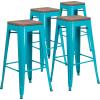 Flash Furniture 30″ High Backless Purple Barstool with Square Wood Seat(Crystal Teal-blue)