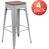 Flash Furniture 30″ High Backless Purple Barstool with Square Wood Seat(Silver)