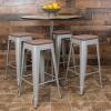 Flash Furniture 30″ High Backless Purple Barstool with Square Wood Seat(Silver)