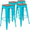 Flash Furniture 30″ High Backless Purple Barstool with Square Wood Seat(Teal)
