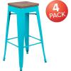 Flash Furniture 30″ High Backless Purple Barstool with Square Wood Seat(Teal)