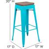 Flash Furniture 30″ High Backless Purple Barstool with Square Wood Seat(Teal)