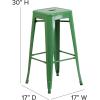 Flash Furniture 30 Inch Ht Backless Green Metal Indoor/Outdoor Barstool, Square Seat