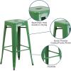 Flash Furniture 30 Inch Ht Backless Green Metal Indoor/Outdoor Barstool, Square Seat