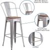 Flash Furniture Carly 24″ High Crystal Teal-Blue Metal Counter Height Stool with Back and Wood Seat(1)