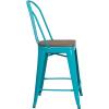 Flash Furniture Carly 24″ High Crystal Teal-Blue Metal Counter Height Stool with Back and Wood Seat(4)