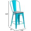 Flash Furniture Carly 24″ High Crystal Teal-Blue Metal Counter Height Stool with Back and Wood Seat(4)