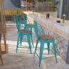 Flash Furniture Carly 24″ High Crystal Teal-Blue Metal Counter Height Stool with Back and Wood Seat(4)