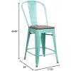 Flash Furniture Carly 24″ High Mint Green Metal Counter Height Stool with Back and Wood Seat(1)