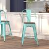 Flash Furniture Carly 24″ High Mint Green Metal Counter Height Stool with Back and Wood Seat(1)