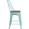 Flash Furniture Carly 24″ High Mint Green Metal Counter Height Stool with Back and Wood Seat(4)