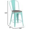 Flash Furniture Carly 24″ High Mint Green Metal Counter Height Stool with Back and Wood Seat(4)