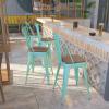 Flash Furniture Carly 24″ High Mint Green Metal Counter Height Stool with Back and Wood Seat(4)