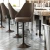 Flash Furniture Chrishelle Set of 2 Commercial Adjustable Height Bar Stools – Brown LeatherSoft Tufted Upholstery – Pedestal Base – Integrated Footring(Brown)
