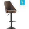 Flash Furniture Chrishelle Set of 2 Commercial Adjustable Height Bar Stools – Brown LeatherSoft Tufted Upholstery – Pedestal Base – Integrated Footring(Brown)
