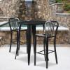 Flash Furniture Commercial Grade 30″ Round Black Metal Indoor-Outdoor Bar Table Set with 2 Vertical Slat Back Stools(Black)
