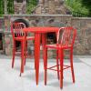 Flash Furniture Commercial Grade 30″ Round Black Metal Indoor-Outdoor Bar Table Set with 2 Vertical Slat Back Stools(Red)