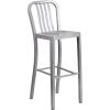 Flash Furniture Commercial Grade 30″ Round Black Metal Indoor-Outdoor Bar Table Set with 2 Vertical Slat Back Stools(Silver)