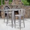 Flash Furniture Commercial Grade 30″ Round Black Metal Indoor-Outdoor Bar Table Set with 2 Vertical Slat Back Stools(Silver)