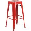 Flash Furniture Commercial Grade 30″ Round Black Metal Indoor-Outdoor Bar Table Set with 4 Square Seat Backless Stools(Red)