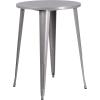 Flash Furniture Commercial Grade 30″ Round Black Metal Indoor-Outdoor Bar Table Set with 4 Square Seat Backless Stools(Silver)