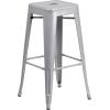 Flash Furniture Commercial Grade 30″ Round Black Metal Indoor-Outdoor Bar Table Set with 4 Square Seat Backless Stools(Silver)