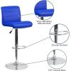 Flash Furniture Contemporary Gray Vinyl Adjustable Height Barstool with Rolled Seat and Chrome Base(Blue)