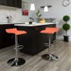 Flash Furniture Contemporary White Vinyl Adjustable Height Barstool with Solid Wave Seat and Chrome Base(Orange)
