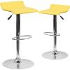 Flash Furniture Contemporary White Vinyl Adjustable Height Barstool with Solid Wave Seat and Chrome Base(Yellow)