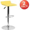 Flash Furniture Contemporary White Vinyl Adjustable Height Barstool with Solid Wave Seat and Chrome Base(Yellow)