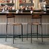 Flash Furniture Cyprus Commercial Grade Wood Bar Stool, Metal Frame, Solid Wood Seat and Back, Floor Glides, White/Antique White(Antique Copper)