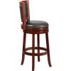 Flash Furniture Ebert 30” High Dark Cherry Wood Barstool with Open Panel Back and Walnut LeatherSoft Swivel Seat(Dark Cherry)