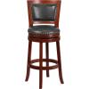 Flash Furniture Ebert 30” High Dark Cherry Wood Barstool with Open Panel Back and Walnut LeatherSoft Swivel Seat(Dark Cherry)