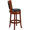 Flash Furniture Ebert 30” High Dark Cherry Wood Barstool with Open Panel Back and Walnut LeatherSoft Swivel Seat(Light Cherry)