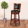 Flash Furniture Ebert 30” High Dark Cherry Wood Barstool with Open Panel Back and Walnut LeatherSoft Swivel Seat(Light Cherry)