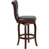 Flash Furniture Ellison 30” High Cappuccino Wood Barstool with Button Tufted Back and Black LeatherSoft Swivel Seat(Cappuccino)