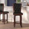 Flash Furniture Ellison 30” High Cappuccino Wood Barstool with Button Tufted Back and Black LeatherSoft Swivel Seat(Cappuccino)