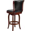 Flash Furniture Ellison 30” High Cappuccino Wood Barstool with Button Tufted Back and Black LeatherSoft Swivel Seat(Cherry)