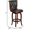 Flash Furniture Ellison 30” High Cappuccino Wood Barstool with Button Tufted Back and Black LeatherSoft Swivel Seat(Cherry)