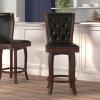 Flash Furniture Ellison 30” High Cappuccino Wood Barstool with Button Tufted Back and Black LeatherSoft Swivel Seat(Cherry)