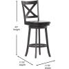 Flash Furniture Felicity Commercial Classic Crossback Barstool – Gray Walnut Wash Wood Frame – Black LeatherSoft Seat – Bar Height – 360° Swivel Seat – Footrest(Black Vinyl/Gray Wash Walnut Frame)