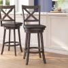 Flash Furniture Felicity Commercial Classic Crossback Barstool – Gray Walnut Wash Wood Frame – Black LeatherSoft Seat – Bar Height – 360° Swivel Seat – Footrest(Black Vinyl/Gray Wash Walnut Frame)