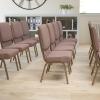 Flash Furniture HERCULES Series 18.5”W Stacking Church Chair in Black Patterned Fabric – Silver Vein Frame, 25″D x 19.25″W x 33.25″H(Brown Dot Fabric/Gold Vein Frame)