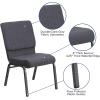 Flash Furniture HERCULES Series 18.5”W Stacking Church Chair in Black Patterned Fabric – Silver Vein Frame, 25″D x 19.25″W x 33.25″H(Dark Gray Fabric/Silver Vein Frame)