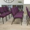 Flash Furniture HERCULES Series 18.5”W Stacking Church Chair in Black Patterned Fabric – Silver Vein Frame, 25″D x 19.25″W x 33.25″H(Plum Fabric/Gold Vein Frame)