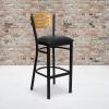 Flash Furniture HERCULES Series Black Slat Back Metal Restaurant Barstool – Natural Wood Back, Burgundy Vinyl Seat(Natural Wood Back/Black Vinyl Seat/Black Metal Frame)